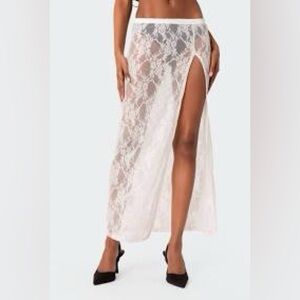 NWT Edikted Lace Slit Midi Skirt Sheer